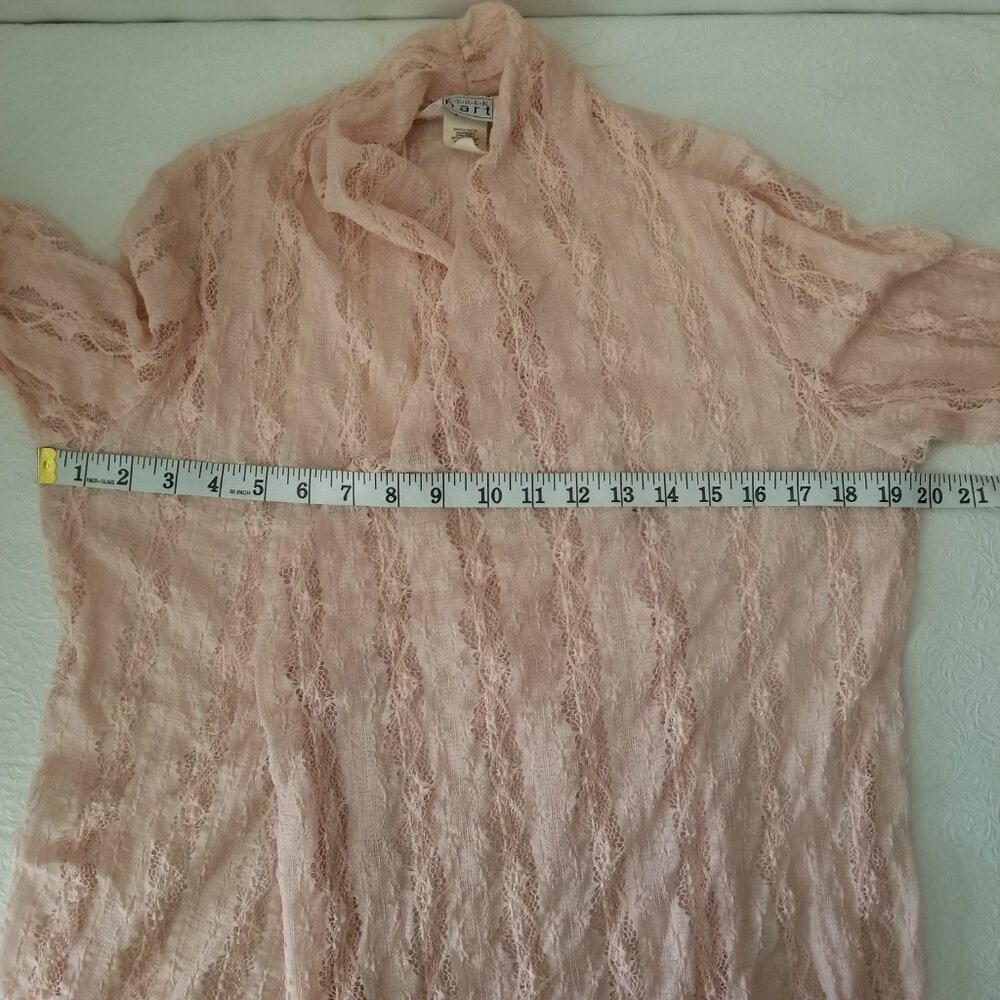 Vtg Keren Hart Women M Peach Lace Knit 3/4 Long Sleeve Lightweight Open Cardigan - Picture 10 of 13